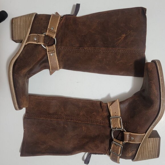 NEW Free People Denver Double Buckle Boots Womens 8.5 Chocolate Brown Western - Picture 4 of 11